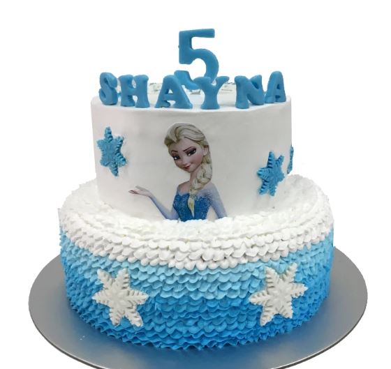 2 Layer Combination Of Girl And Star Frozen Elsa Theme Cake