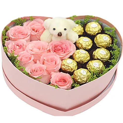 Delight Heart Rose Choco Teddy - Send Flowers to India 
