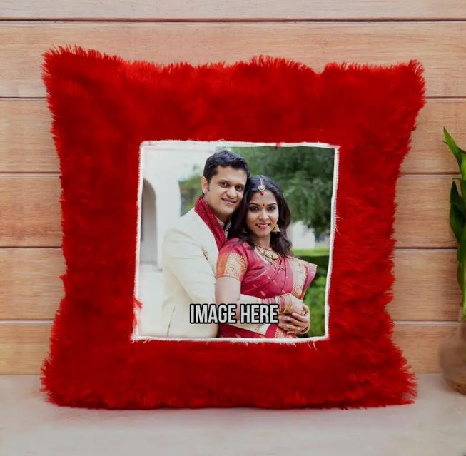 Red Beauty Square Fur Cushion - from Best Flower Delivery in India 