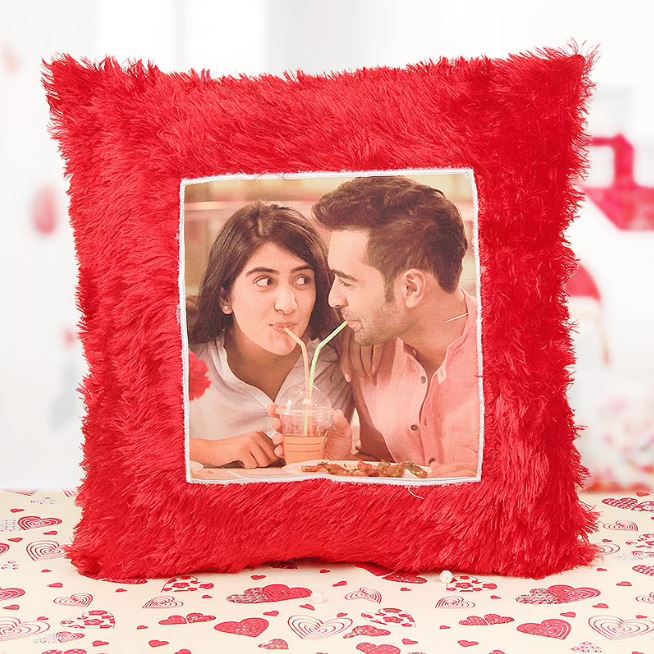 Premium Red Fur Cushion - for Flower Delivery in India 