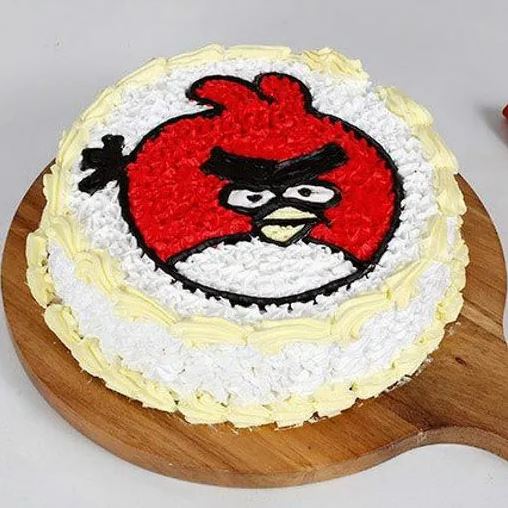 Red White Angry Bird Theme Cake - for Online Flower Delivery In India 