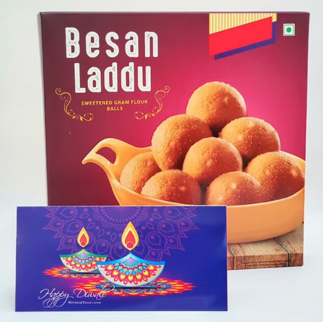 Diwali Greetings With Laddu - for Midnight Flower Delivery in India 
