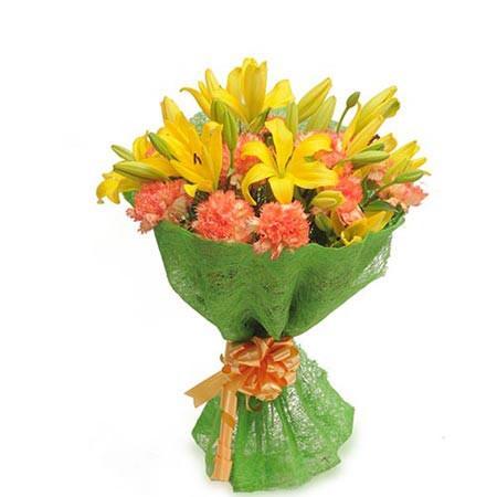 Yellow Lilies And Orange Carnations