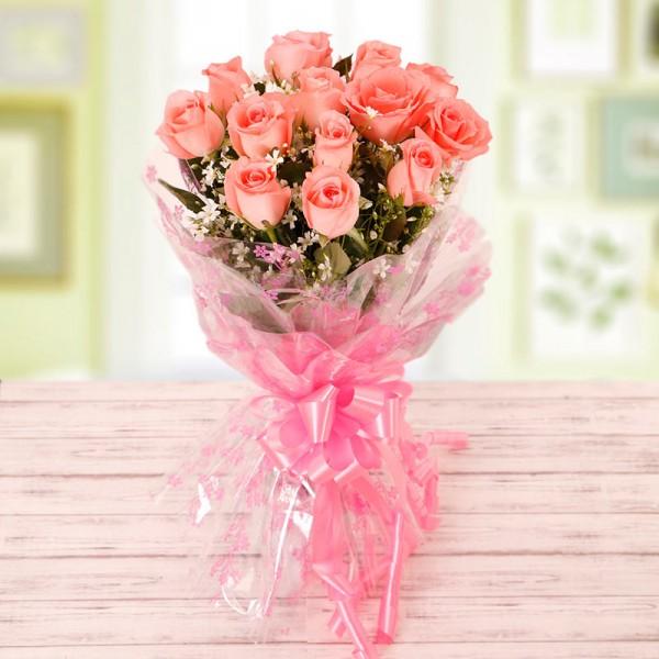 Magical Pink - 12 Pink Roses Bouquet - for Online Flower Delivery In India 