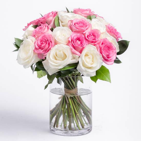Pink And White Glory - Bouquet Of Pink And White Roses - from Best Flower Delivery in India 