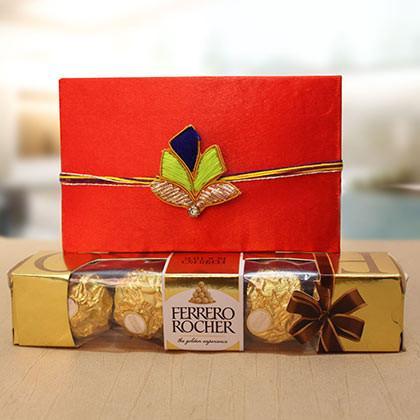 Rakhi With 4 Pcs Ferrero Rocher - for Online Flower Delivery In India 