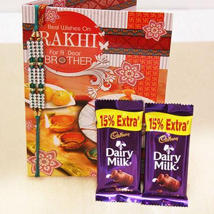 Rakhi With Greetings Card And Dairy Milk