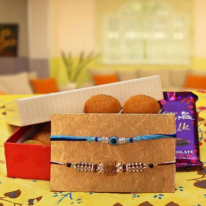 Rakhi With Motichur Laddoo And Dairy Milk Silk - for Online Flower Delivery In India 
