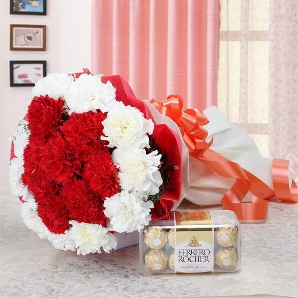 Red And White Sweet Delight - for Midnight Flower Delivery in India 