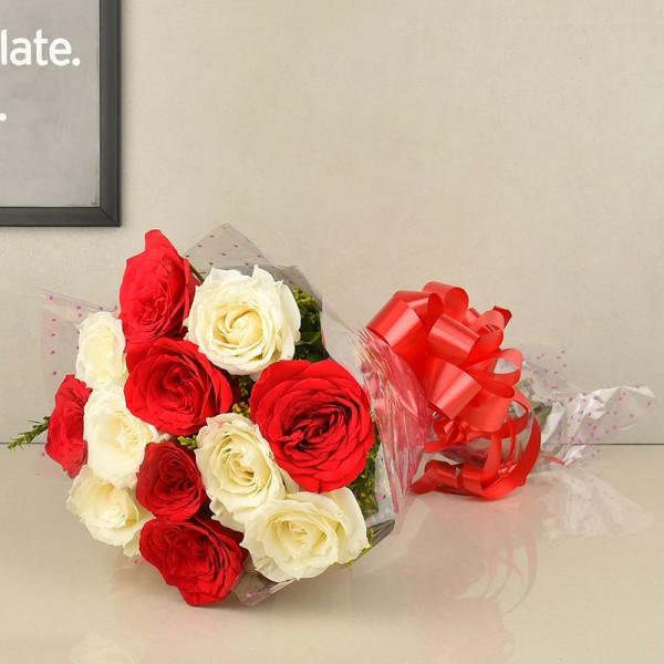 Smooth Sweety - White And Red Rose Flower Bouquet