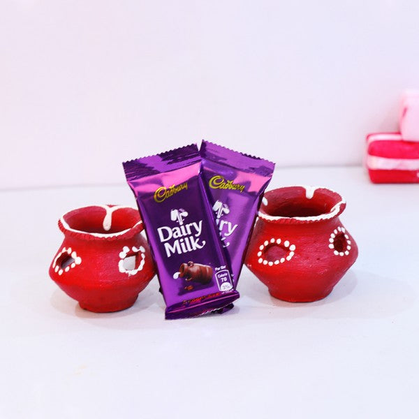 Dairy Milk Choco With Decorative Diya - for Midnight Flower Delivery in India 