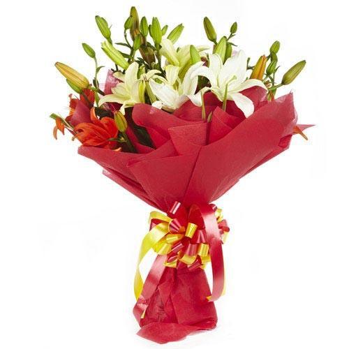 White And Orange Lilies - for Flower Delivery in India 