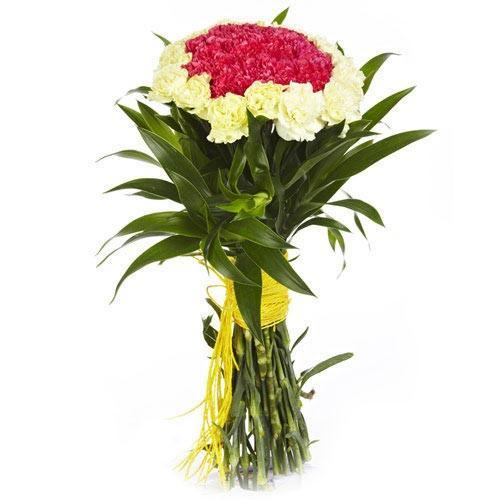 White And Pink Carnations Bouquet - for Flower Delivery in India 