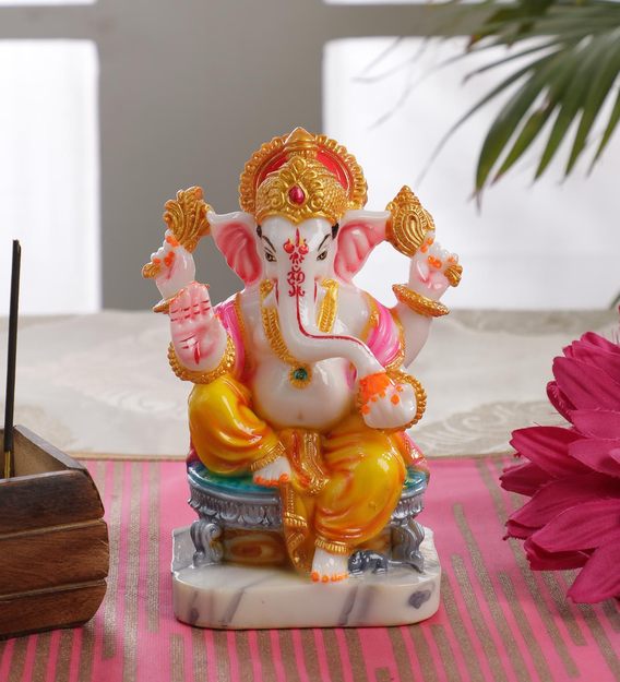 Yellow Marble Ganesha Murti - for Midnight Flower Delivery in India 